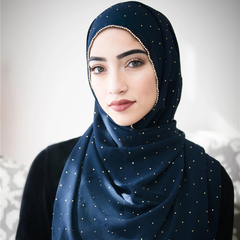 gold Chiffon Head Scarf solid Soft Long Muslim Scarves For Women Hijab