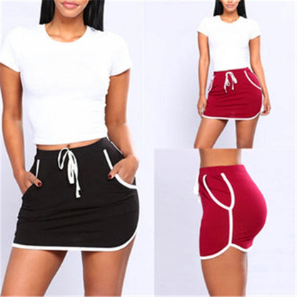 Sexy Damenrock, weiße Seiten, Swearpants, hohe elastische Taille, kurze Röcke