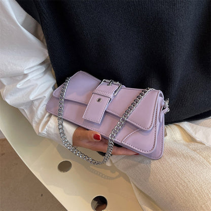 Solid color Women Chain Shoulder Side Bag Small PU Leather Handbag And Wallet Vintage Luxury Brand Lady Flap Crossbody Sling Bag