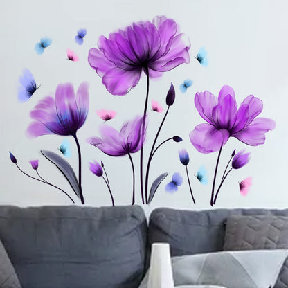 Autocollants muraux fleurs violettes, décoration de chambre à coucher, salon, adhésif, salle de bains, meubles muraux, porte, décoration intérieure de maison