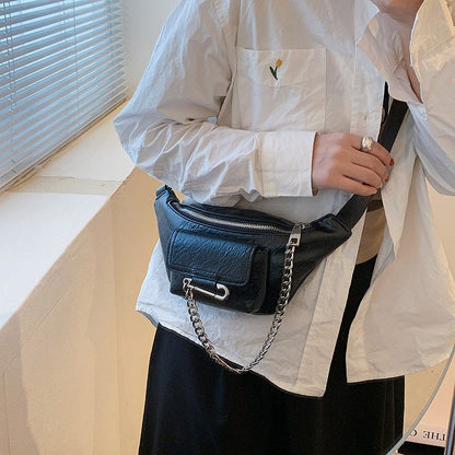 Women Leather Waist Bag Luxury Chain Chest Pack Shoulder Women