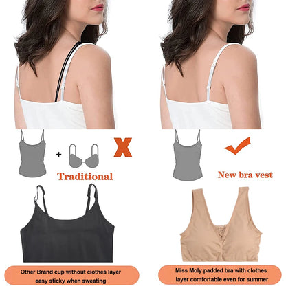 Women Shapewear Camis with Built in Bra Tummy Control Camisole Lace Tank Top Undershirts Slimming Body Shaper Compression Vest