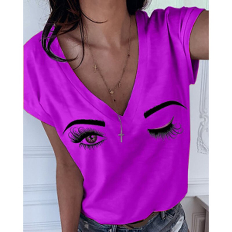 Women T-shirt Sexy Eyelash Print