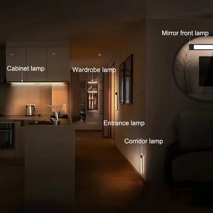 Lumière d'armoire à détecteur de mouvement LED, éclairage sous comptoir, placard, sans fil, magnétique, Rechargeable par USB, veilleuse de cuisine