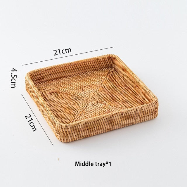 Storage Tray Wicker Basket Bread Fruit Breakfast Tea Picnic Basket Kitchen Storage Basket