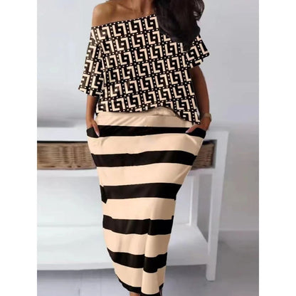 matching sets Two Piece dress sets Letter Print Striped Skirt Set Fashion Casual Summer