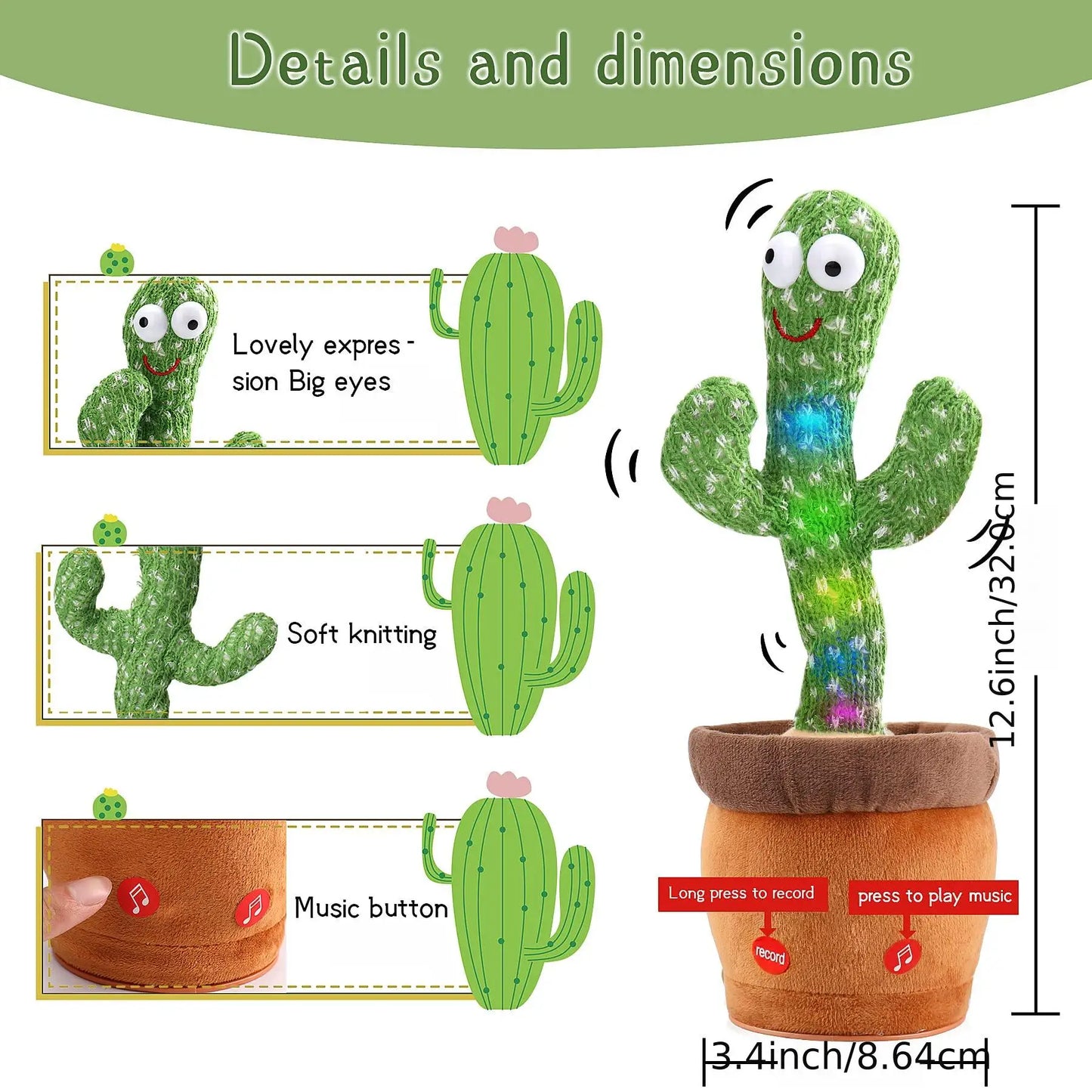 Tanzendes Kaktus-Repeat-Talking-Spielzeug, elektronisches Plüschspielzeug, kann singen, aufzeichnen und aufhellen