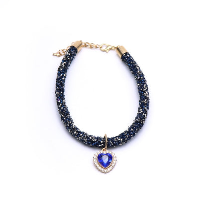 Crystal Cat Collar Heart Gem Pendant Party Reflective Rhinestone Necklace