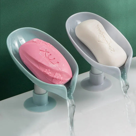 Porte-savon en forme de feuille, 2 pièces, boîte à savon, plateau à ventouse, support de séchage pour douche, conteneur d'éponge, accessoires de cuisine et de salle de bains 