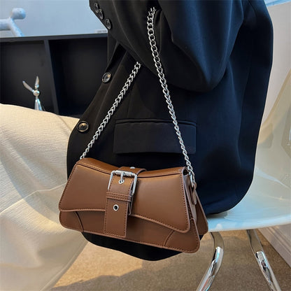 Solid color Women Chain Shoulder Side Bag Small PU Leather Handbag And Wallet Vintage Luxury Brand Lady Flap Crossbody Sling Bag