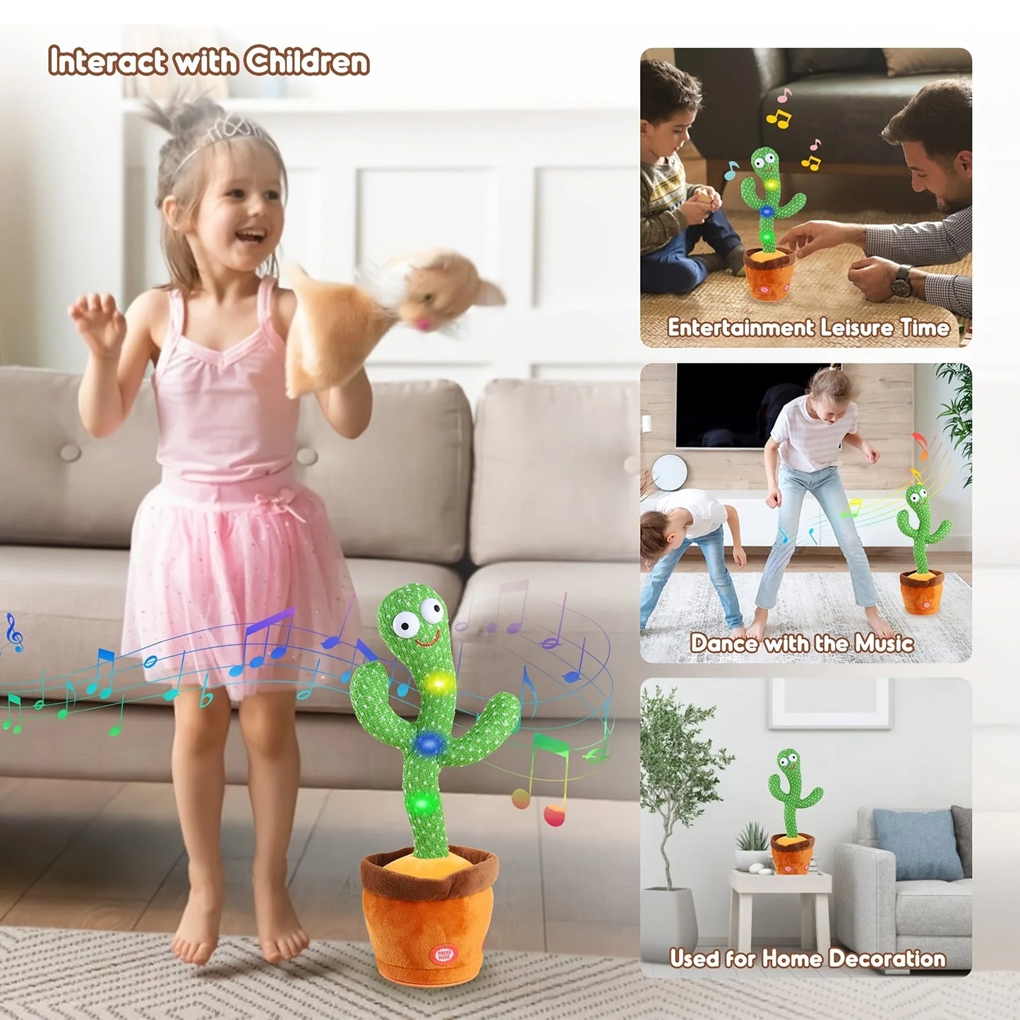 Dancing Cactus Repeat Talking Toy Electronic Plush Toys  Can Sing Record Lighten