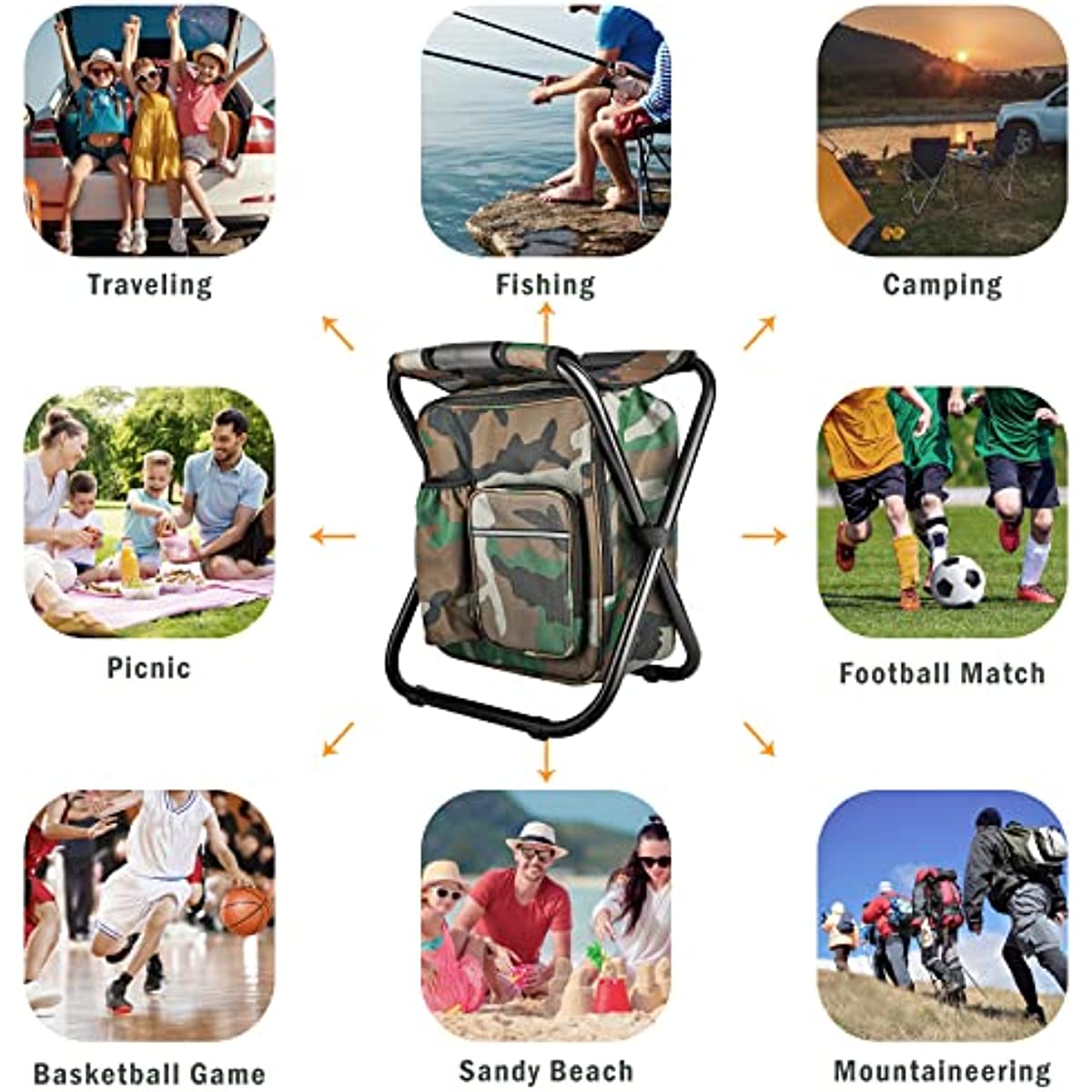 Backpack Style Multi Bag Foldable Stool Hot and Cold Storage Camping