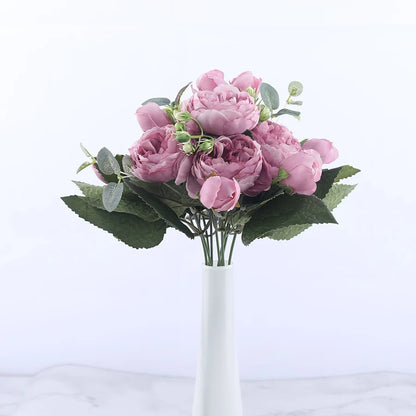 Bouquet de fleurs artificielles pivoines roses en soie, 30cm, 5 grosses têtes et 4 bourgeons, fausses fleurs bon marché pour décoration intérieure de mariage à domicile 