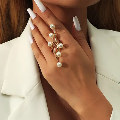 1PC New Elegant Exaggeration Double Layer Large Pearl Rings For Women Fashion Accessories Party Hot Jewelry