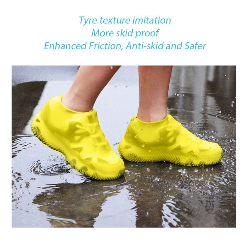 1 paire de bottes de pluie unisexes imperméables antidérapantes en silicone à haute élasticité et résistantes à l'usure pour les couvre-chaussures réutilisables pour les jours de pluie en plein air