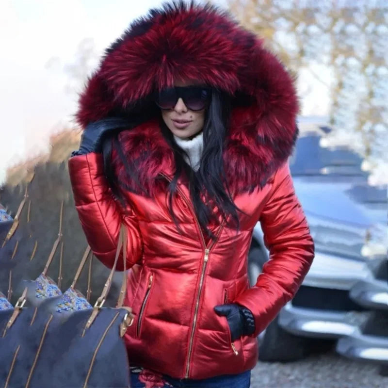 Veste d'hiver surdimensionnée pour femmes, plumes chaudes, fermeture éclair avec ceinture 