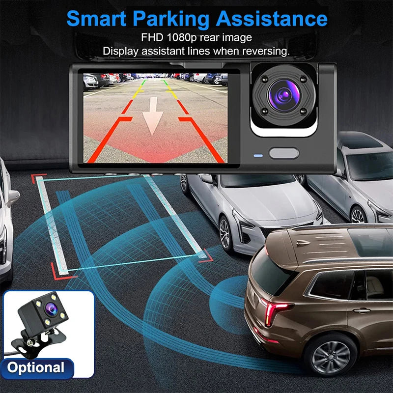 Dashcam für Autos, WIFI-APP, Auto-DVR, 3-Kanal-Frontkamera, Videorecorder, Rückfahrkamera für Fahrzeug-Black-Box-Autozubehör 