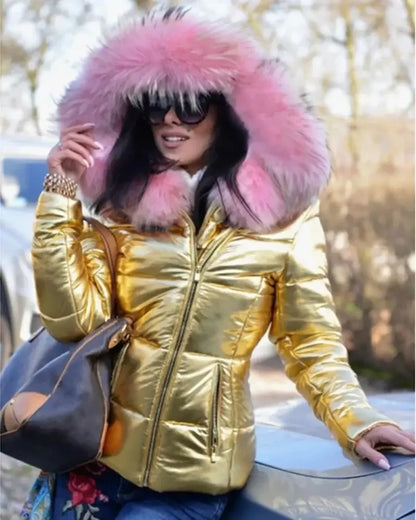 Women's Oversized Winter Jacket Warm Feathers Zipper With Belt