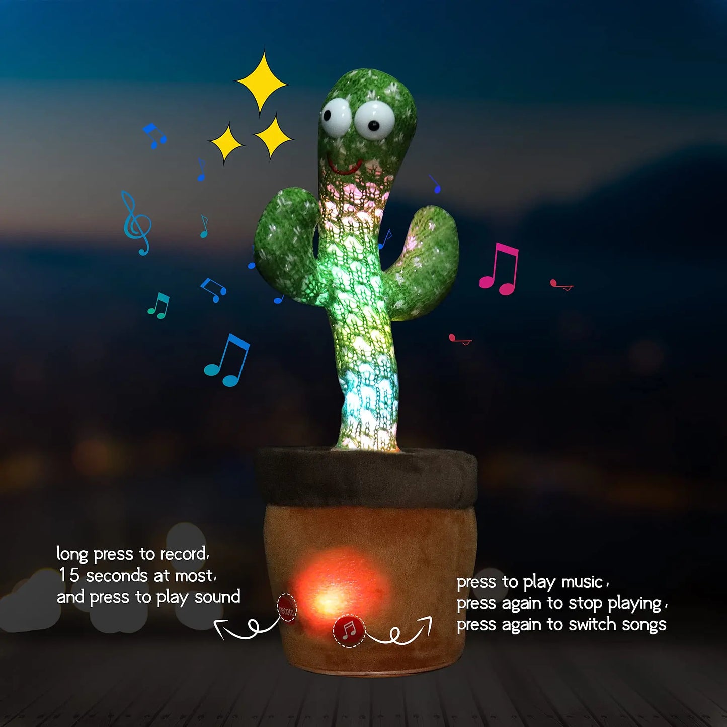Dancing Cactus Repeat Talking Toy Electronic Plush Toys  Can Sing Record Lighten