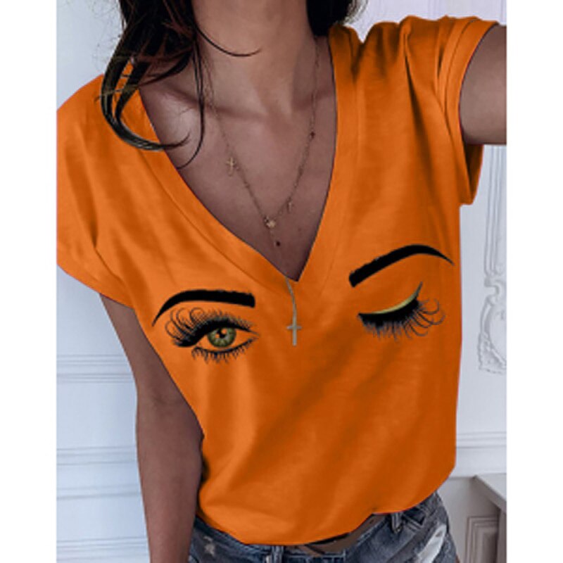 Women T-shirt Sexy Eyelash Print