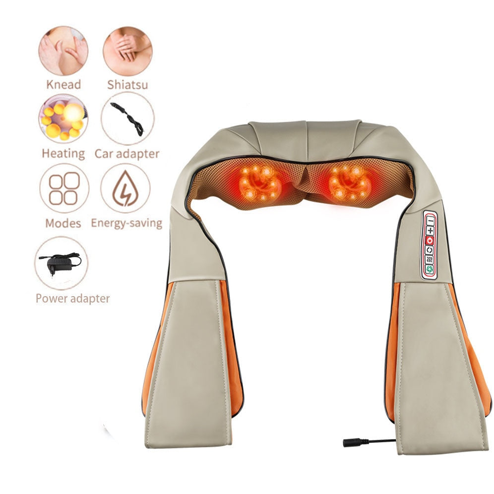 3D kneading Shiatsu Cervical Back Neck Massager Shawl Electric Roller Heat