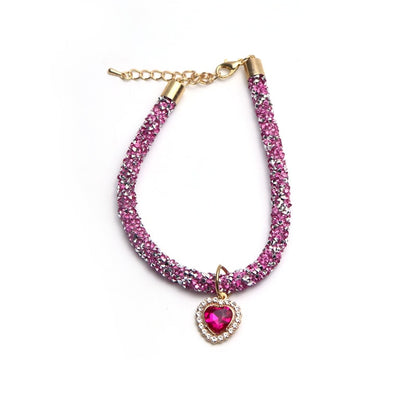 Crystal Cat Collar Heart Gem Pendant Party Reflective Rhinestone Necklace