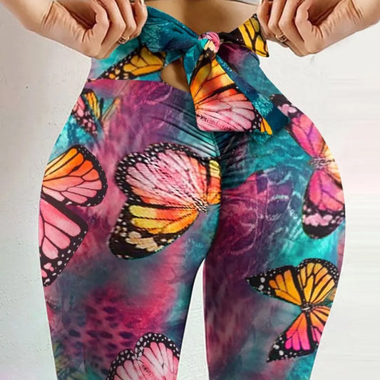 Leggings sexy à nœud papillon pour femmes imprimé papillon 