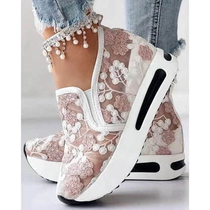 Floral Embroidery Mesh Sneakers for Women