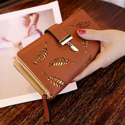 Fashion  Wallet Purse Women Long Wallet Gold Hollow Leaves Pouch Handbag For Women Coin Purse Card Holders Clutch