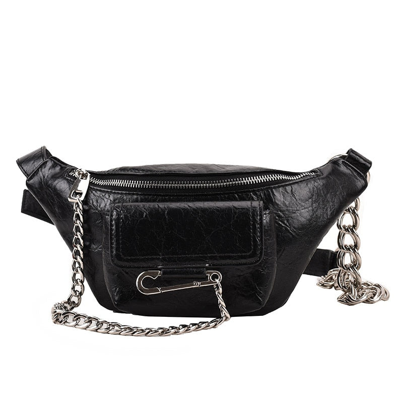 Women Leather Waist Bag Luxury Chain Chest Pack Shoulder Women