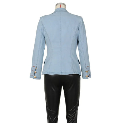 Women New Fashion Slim Casual Denim Coat Jackets Streetwear Full Sleeve Double Breasted Sexy Blue Jean Jacket