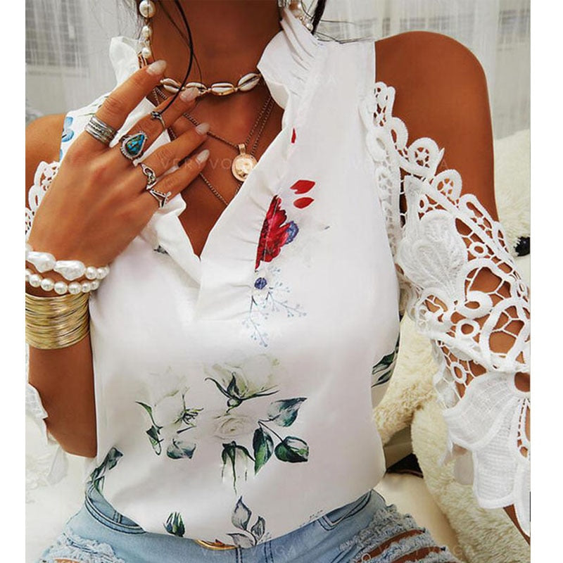 Sexy Hollow Out Printed Women Blouses