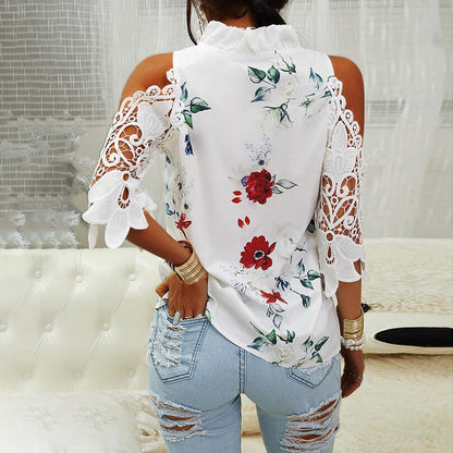 Sexy Hollow Out Printed Women Blouses