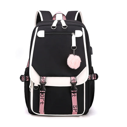 Oxford Waterproof Girls Backpack Large Capacity School Bag USB Charging Port bag