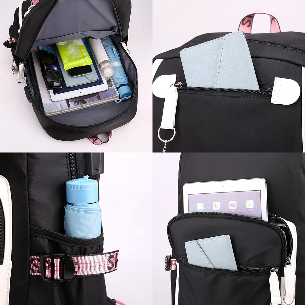 Wasserdichter Oxford-Rucksack für Mädchen, große Kapazität, Schultasche, USB-Ladeanschluss