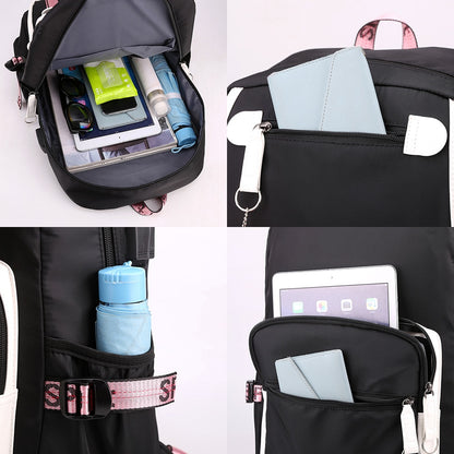 Oxford Waterproof Girls Backpack Large Capacity School Bag USB Charging Port bag