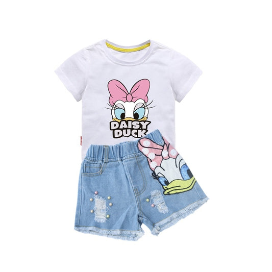 Summer Shirt Broken Hole Denim Shorts Girl Clothing Set Children Clothes